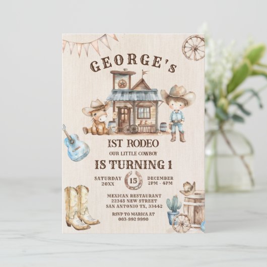 Kleine Cowboy Schattige Baby Horse Verjaardag Kaart (Staand voorkant)