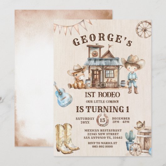 Kleine Cowboy Schattige Baby Horse Verjaardag Kaart (Voorkant / Achterkant)