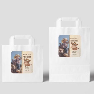 Kleine cowboy schattige baby paardenfoto verjaarda vierkante sticker