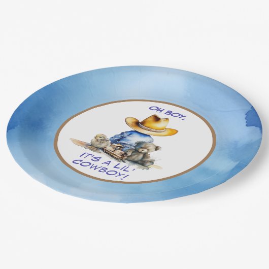 Kleine Cowboy thema Baby shower Papieren Bordje (Gekanteld)