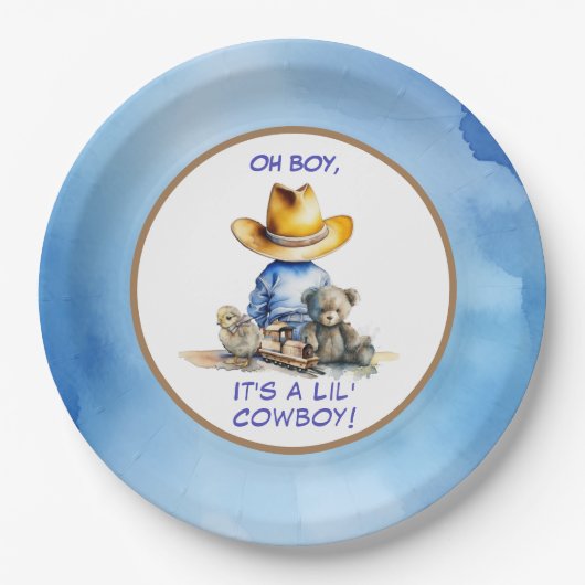 Kleine Cowboy thema Baby shower Papieren Bordje (Voorkant)