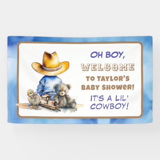 Kleine Cowboy thema Baby shower Spandoek (Horizontaal)