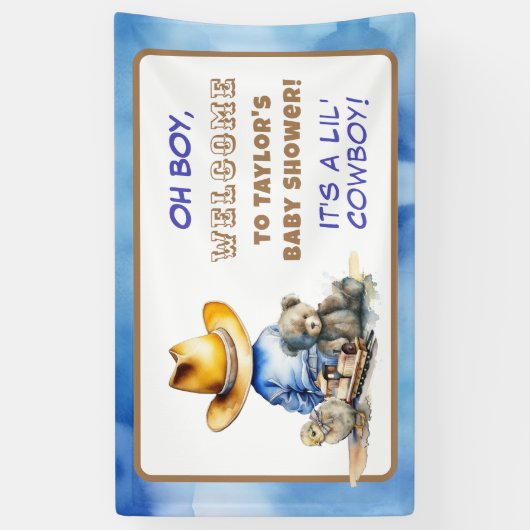Kleine Cowboy thema Baby shower Spandoek (Verticaal)