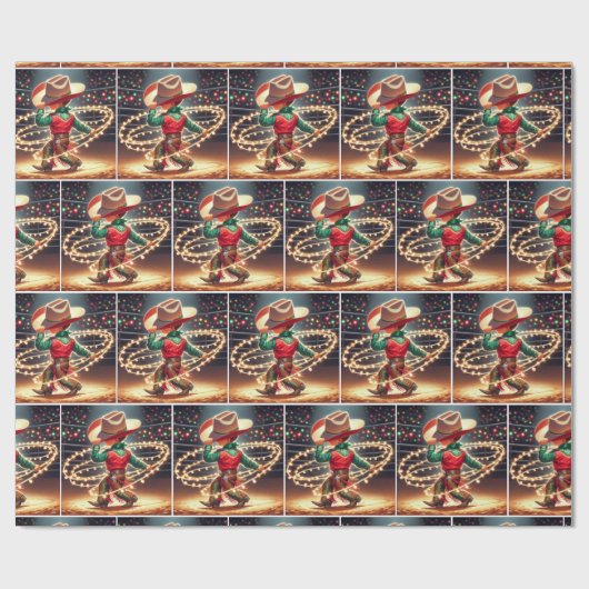 Kleine Cowboy Twirling Kerstverlichting Cadeaupapier (Vlak)
