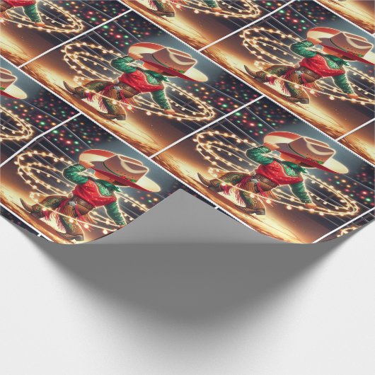 Kleine Cowboy Twirling Kerstverlichting Cadeaupapier (Hoek)