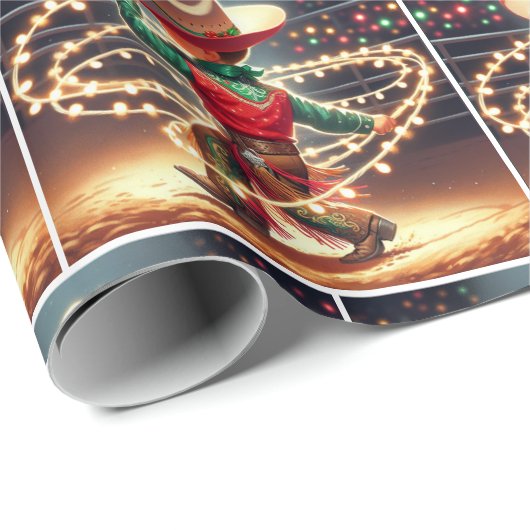 Kleine Cowboy Twirling Kerstverlichting Cadeaupapier (Rol Hoek)