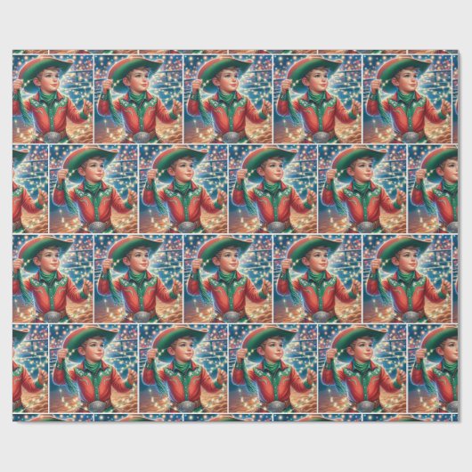 Kleine Cowboy Twirling Kerstverlichting Cadeaupapier (Vlak)