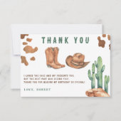 Kleine Cowboy verjaardagsfeestje Dank u Bedankkaart (Voorkant)
