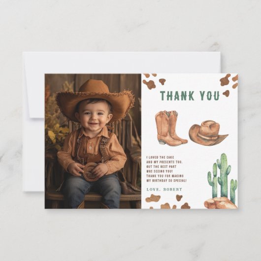 Kleine Cowboy verjaardagsfeestje Dank u Bedankkaart (Voorkant)