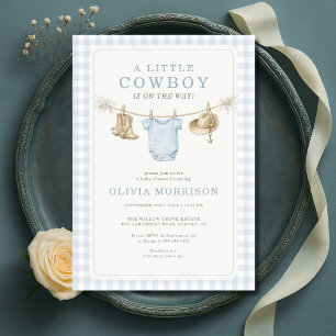 Kleine Cowboy Waslijn Gingham Baby Shower Kaart