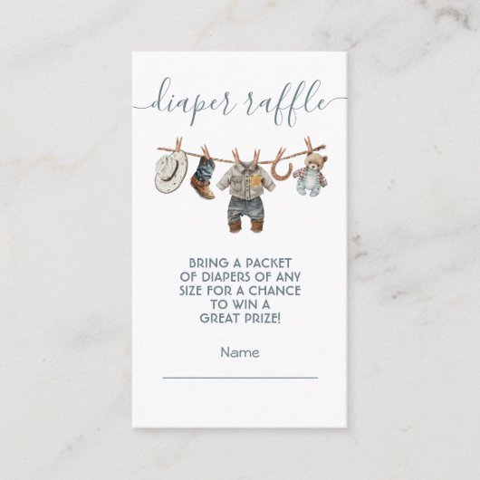 Kleine Cowboy waslijn Luier Raffle kaart (Voorkant)