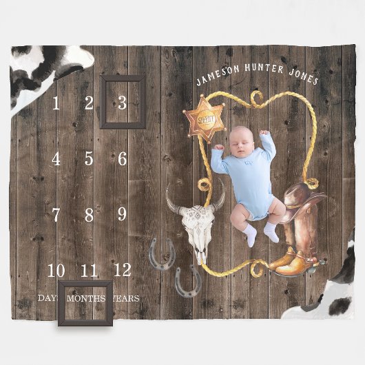 Kleine Cowboy Western | Baby Mijlpaaldeken Fleece Deken
