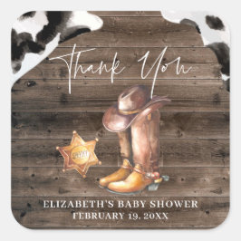 Kleine Cowboy | Western Baby shower Favor Vierkante Sticker