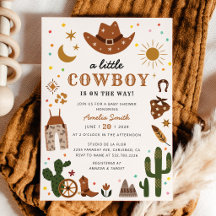 Kleine Cowboy Western Baby Shower Uitnodiging