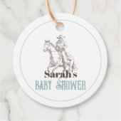 Kleine Cowboy Western Blue Boy Baby shower Bedankjes Labels (Voorkant)
