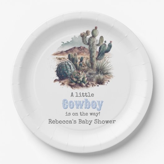 Kleine Cowboy Western Blue Boy Baby shower Decor Papieren Bordje (Voorkant)