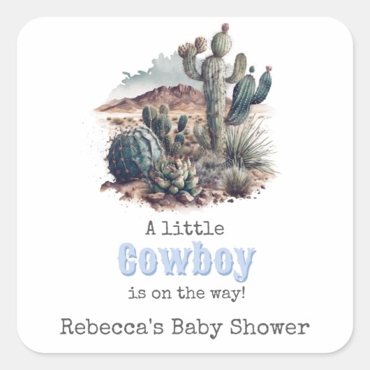 Kleine Cowboy Western Blue Boy Baby shower Decor Vierkante Sticker (Voorkant)