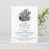 Kleine Cowboy Western Blue Boy Baby shower Kaart (Staand voorkant)