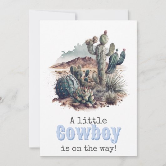 Kleine Cowboy Western Blue Boy Baby shower Kaart (Achterkant)