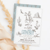 Kleine Cowboy Western Blue Boy Baby shower Kaart