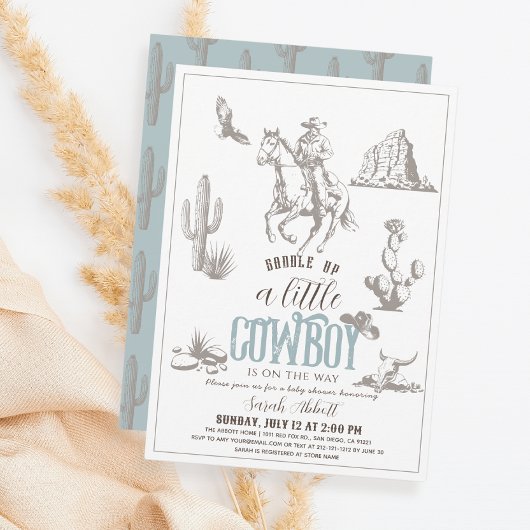 Kleine Cowboy Western Blue Boy Baby shower Kaart