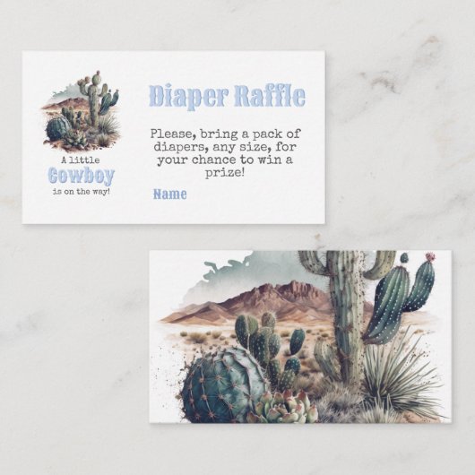 Kleine Cowboy Western Blue Boy Baby shower Luier Informatiekaartje (Voorkant / Achterkant)