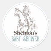Kleine Cowboy Western Blue Boy Baby shower Ronde Sticker (Voorkant)