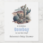 Kleine Cowboy Western Blue Boy Baby shower Wijn Etiket (Enkel label)
