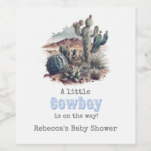 Kleine Cowboy Western Blue Boy Baby shower Wijn Etiket (Enkel label)