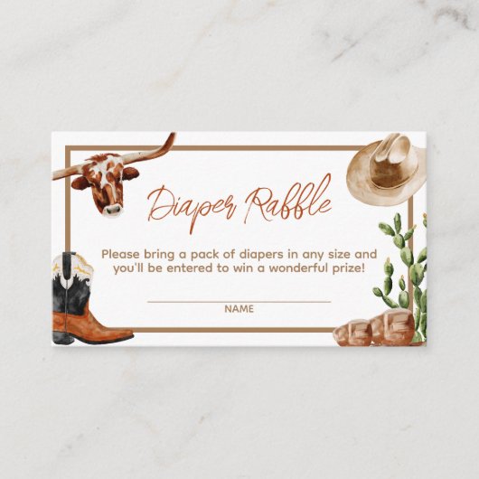 Kleine Cowboy Western Rodeo Luier Raffle Informatiekaartje (Voorkant)