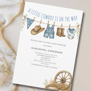 Kleine Cowboy Western Waslijn Baby Shower Kaart