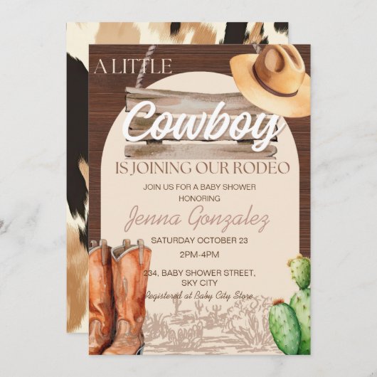 Kleine Cowboy Western Wild West Rodeo Baby shower Kaart (Voorkant / Achterkant)