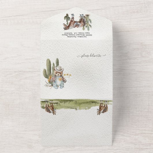 Kleine Cowboy Westerne Waterverf Baby shower Alles All In One Uitnodiging (Buitenkant)