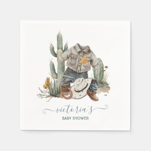 Kleine Cowboy Westerne Waterverf Baby shower Servet (Voorkant)