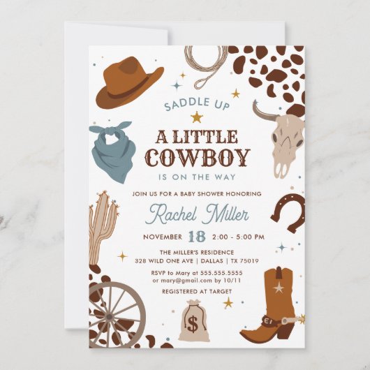 Kleine Cowboy | Wild West Boy Baby shower Kaart (Voorkant)