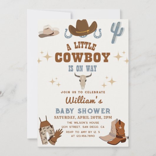 Kleine Cowboy Wild West Rodeo Boy Baby shower Kaart (Voorkant)