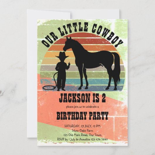 Kleine cowboy  zonsondergang jongens verjaardagsfe kaart (Voorkant)