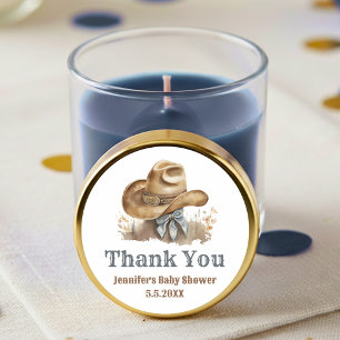 kleine cowboyhoed baby shower bedankt western ronde sticker