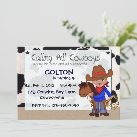 Kleine Cowboys Custom Invitations Kaart (Staand voorkant)