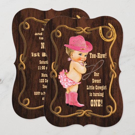 Kleine Cowgirl 1e Verjaardag Kaart (Voorkant / Achterkant)