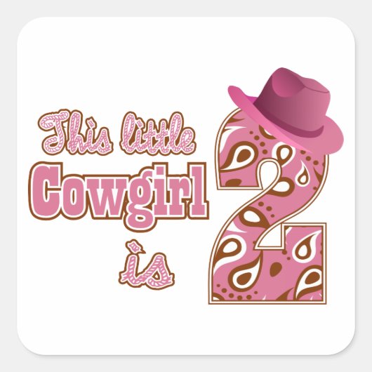 Kleine Cowgirl 2e verjaardag Vierkante Sticker (Voorkant)