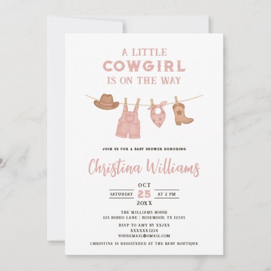 Kleine Cowgirl Baby shower Kaart (Voorkant)