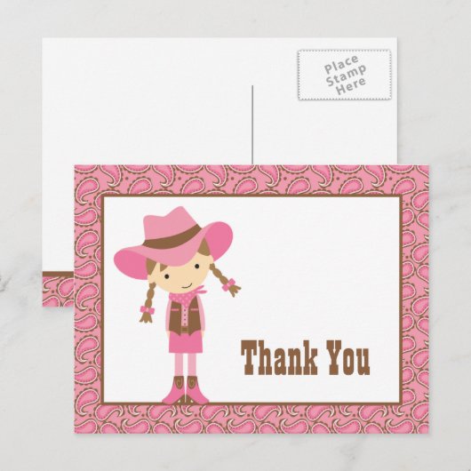 Kleine Cowgirl Bedankt Briefkaart (Voorkant / Achterkant)