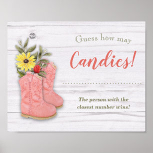 Kleine Cowgirl Bootie White Wood Shower Game Sign Poster