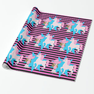 Kleine Cowgirl Brown Hair met een paard. Cadeaupapier