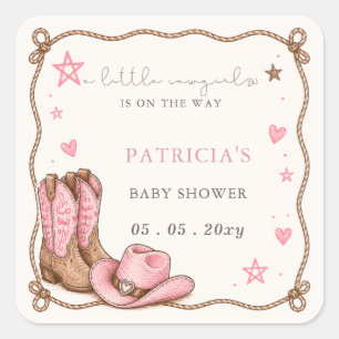 Kleine Cowgirl Is Op Weg Meisje Babyfeest Vierkante Sticker