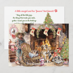 Kleine Cowgirl met haar BFFurever Holiday Kaart