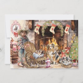 Kleine Cowgirl met haar BFFurever Holiday Kaart