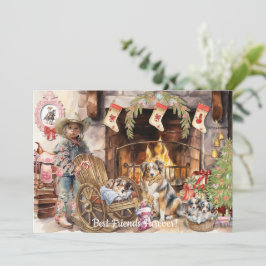 Kleine Cowgirl met haar BFFurever Holiday Kaart