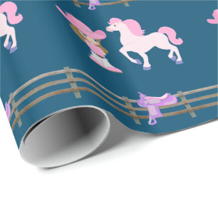 Kleine cowgirl met paard en zadel cadeaupapier